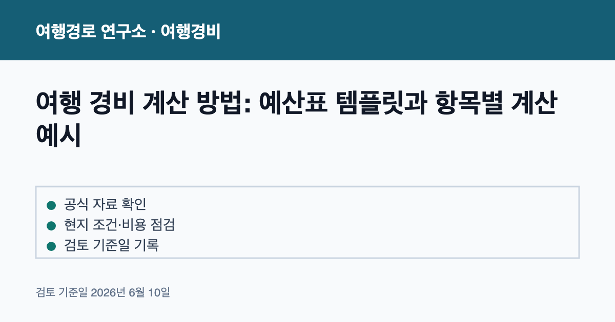 여행 경비 계산 방법: 예산표 템플릿과 항목별 계산 예시 안내 이미지