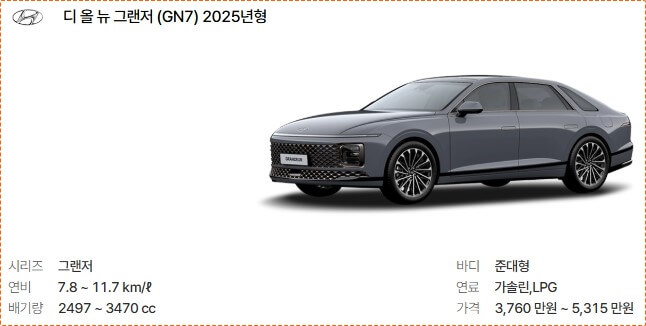 현대 그랜저 신형 가격표