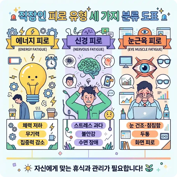 직장인 피로 유형 세 가지 분류 도표