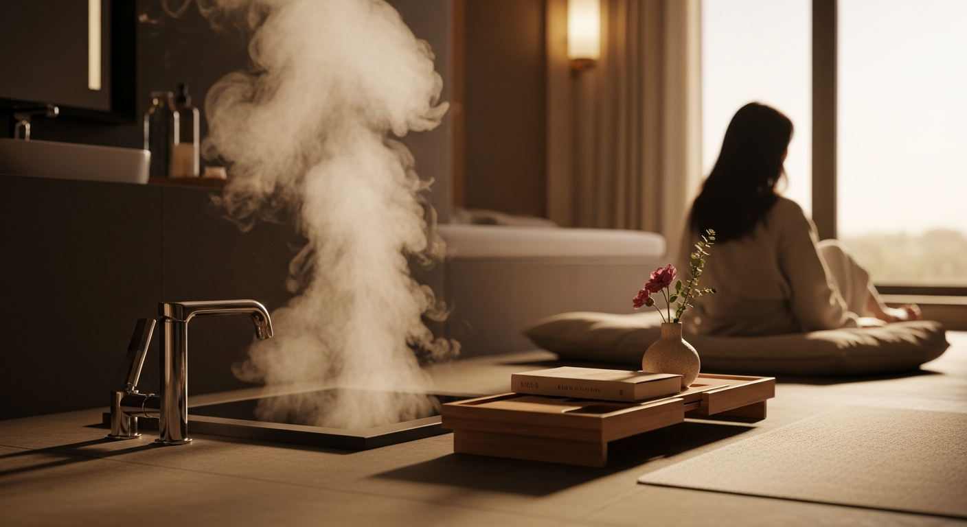 단순한 위생 공간을 넘어 하루의 피로를 푸는 휴식 공간으로 꾸며진 프라이빗 스파 욕실