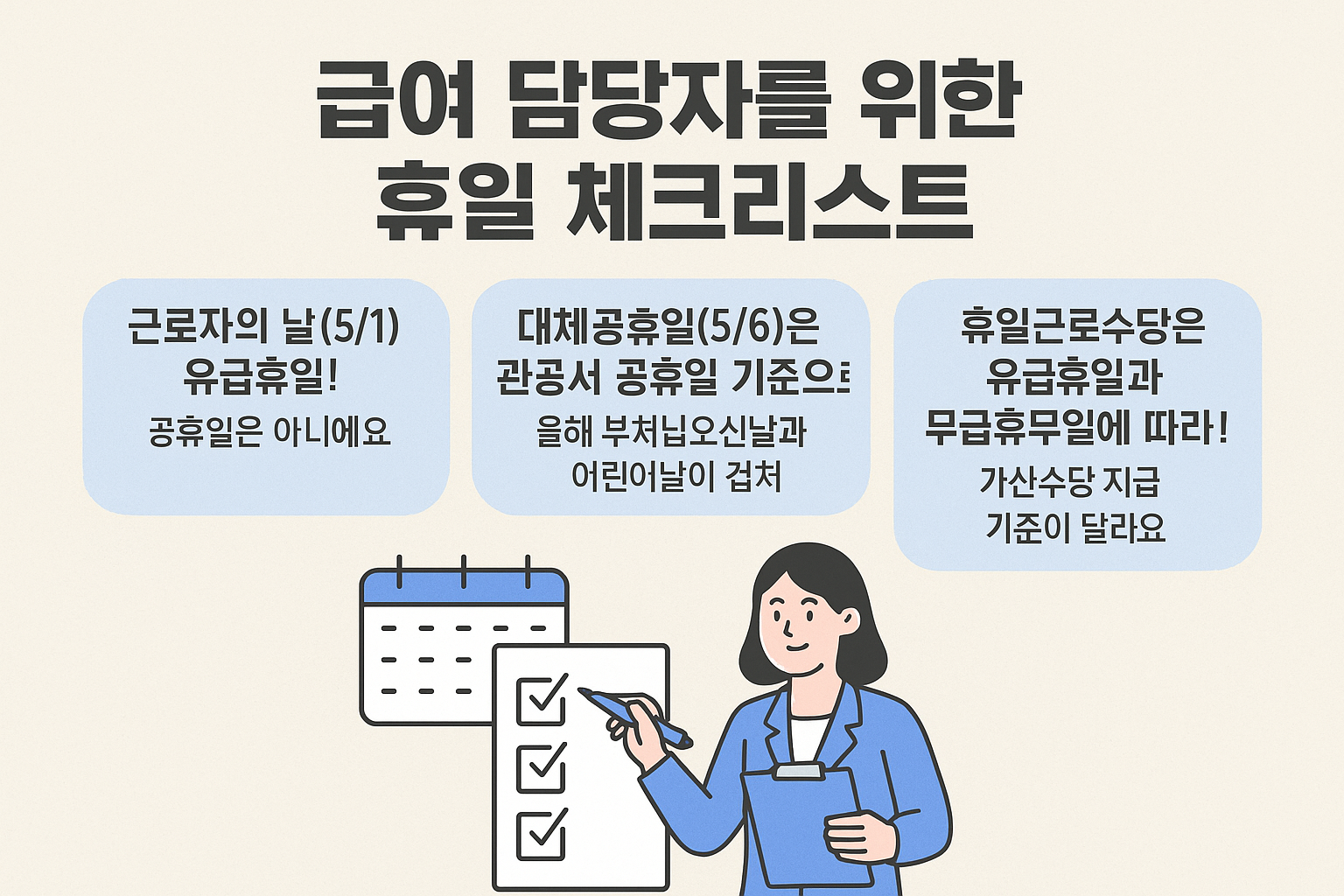 5월 급여 실수 막는 꿀팁! 근로자의 날&middot;대체공휴일 수당 정리 완전판