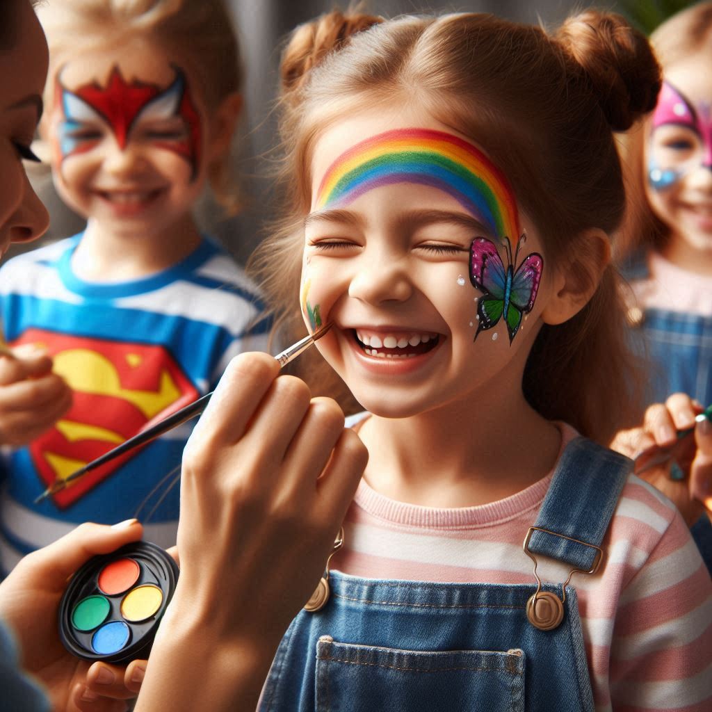 페이스페인팅 그림에 좋아하는 어린아이