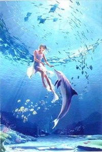 바다속에서-돌고래와-한데-어우러져-몽환적으로-수영하는-여자-일러스트