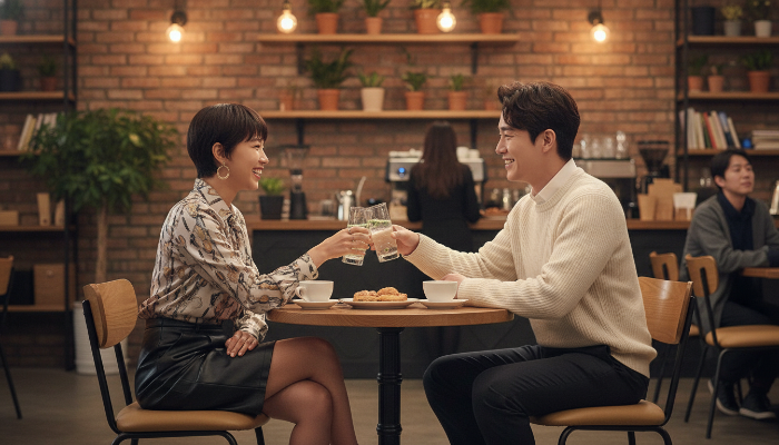 2025년 첫 데이트 성공을 위한 완벽 준비 가이드, 행복하게 미소 짓는 커플 이미지