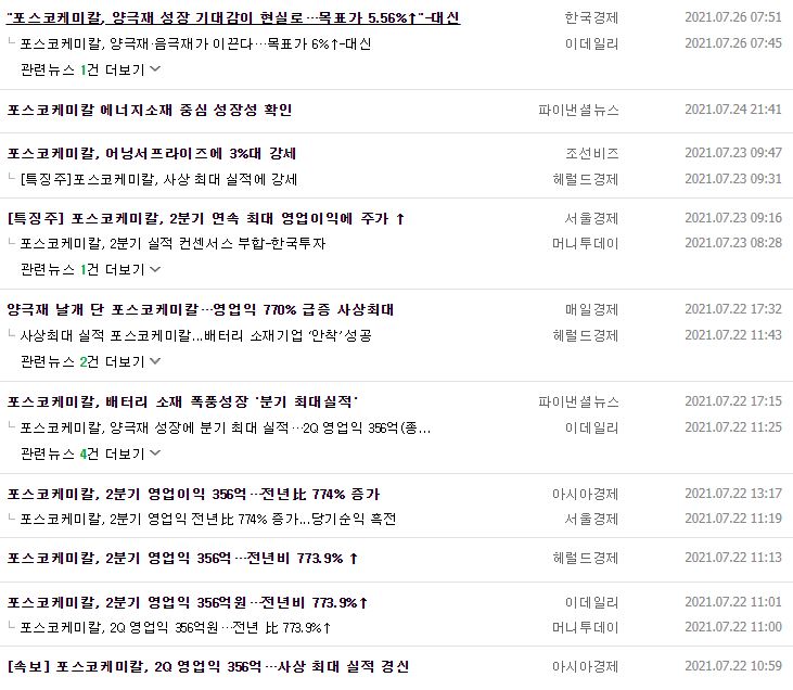 포스코 케미칼 뉴스, 공시