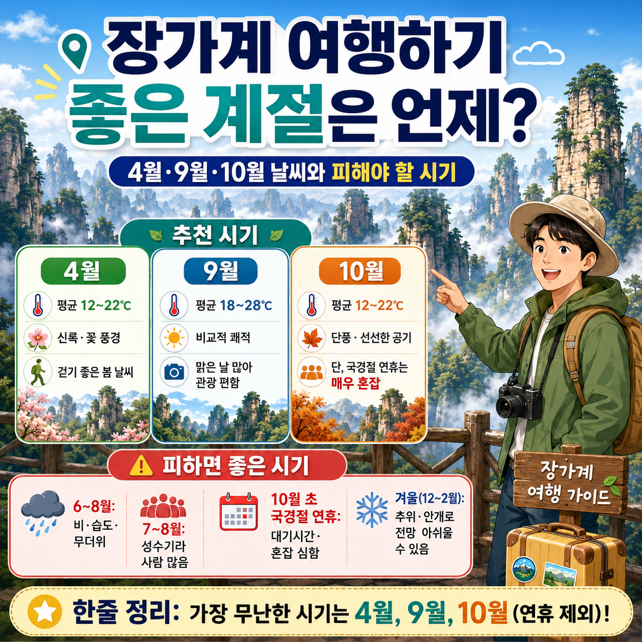 장가계 여행하기 좋은 계절은 언제? 4월&middot;9월&middot;10월 날씨와 피해야 할 시기