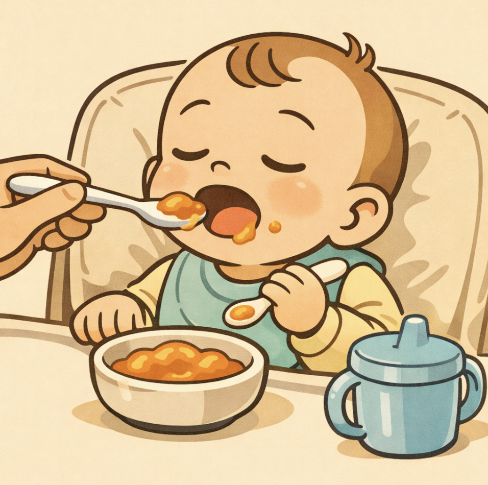 이유식 먹는 아기 모습