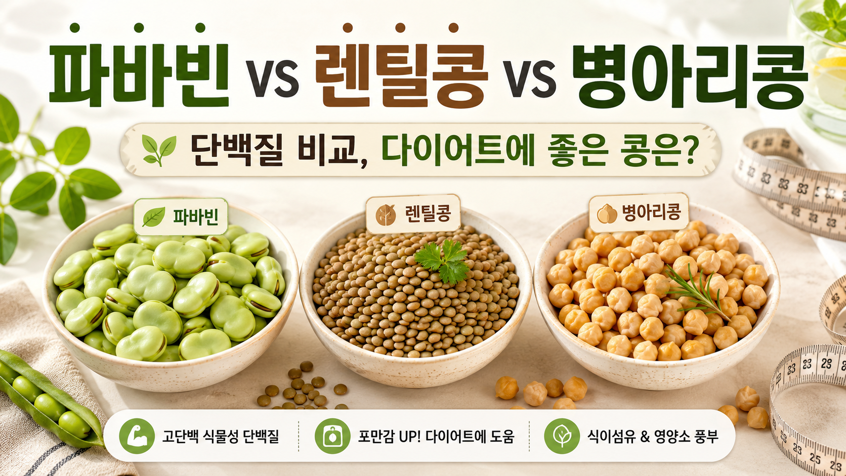 파바빈 렌틸콩 병아리콩 단백질 비교, 다이어트에 좋은 콩은?