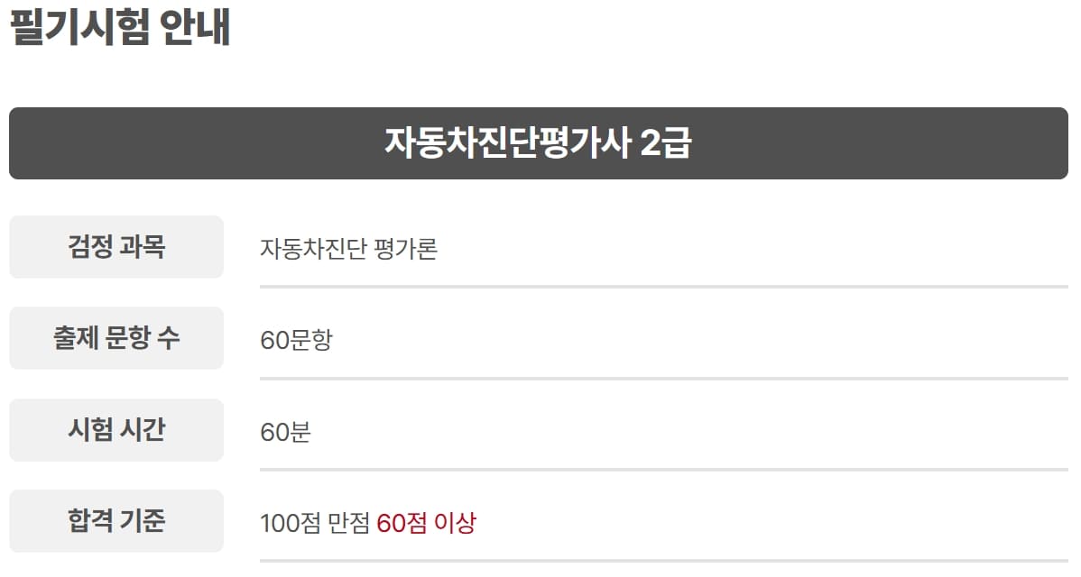 자동차진단평가사 2급 필기시험