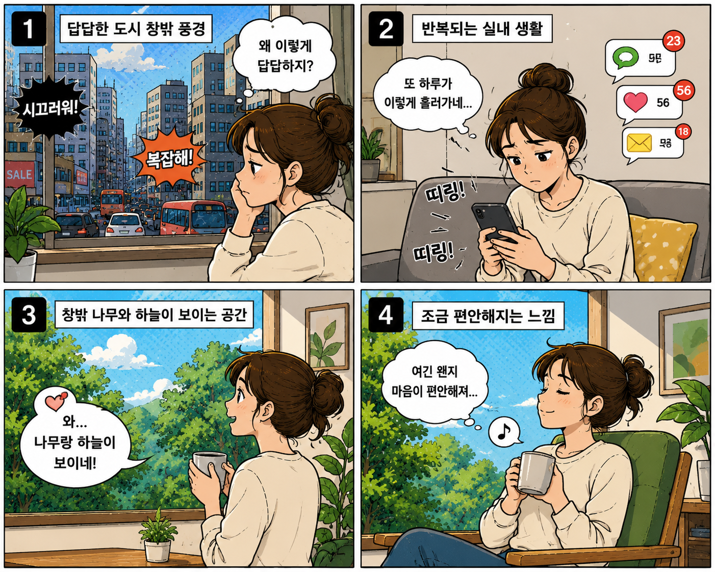 답답한 도시를 떠나서 편안한 환경이 보이는 생활
