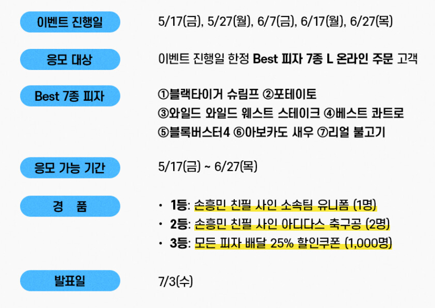 도미노피자 손흥민 이벤트