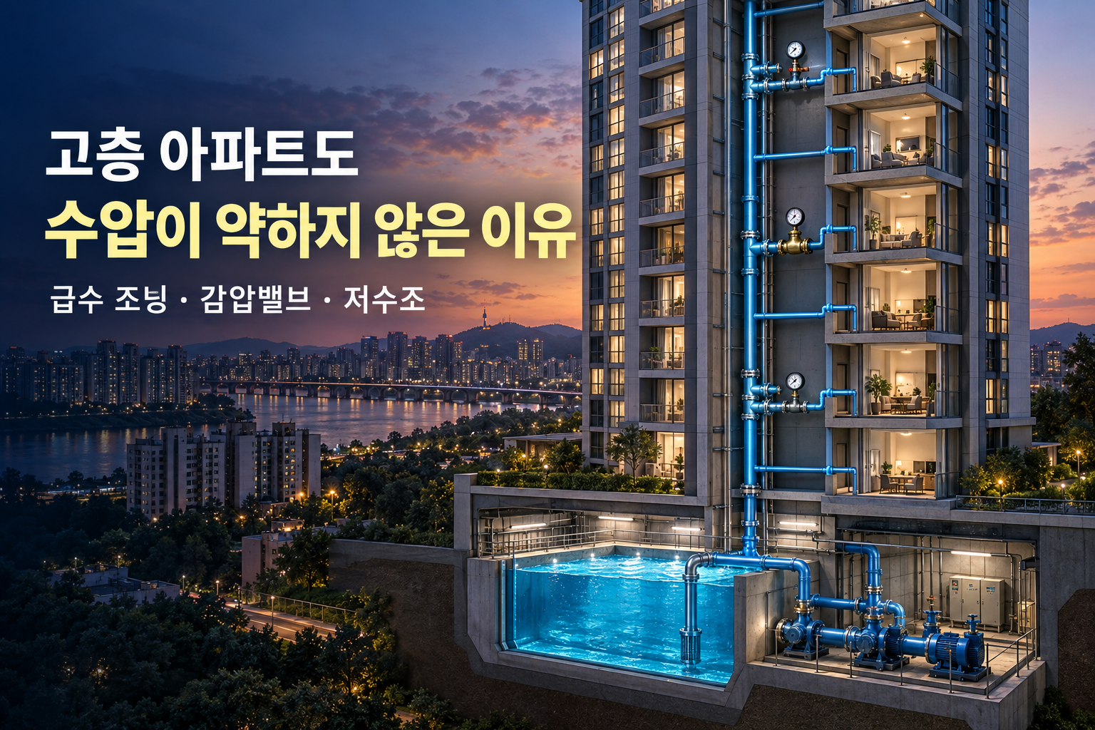 고층 아파트 급수 조닝과 지하 저수조 구조