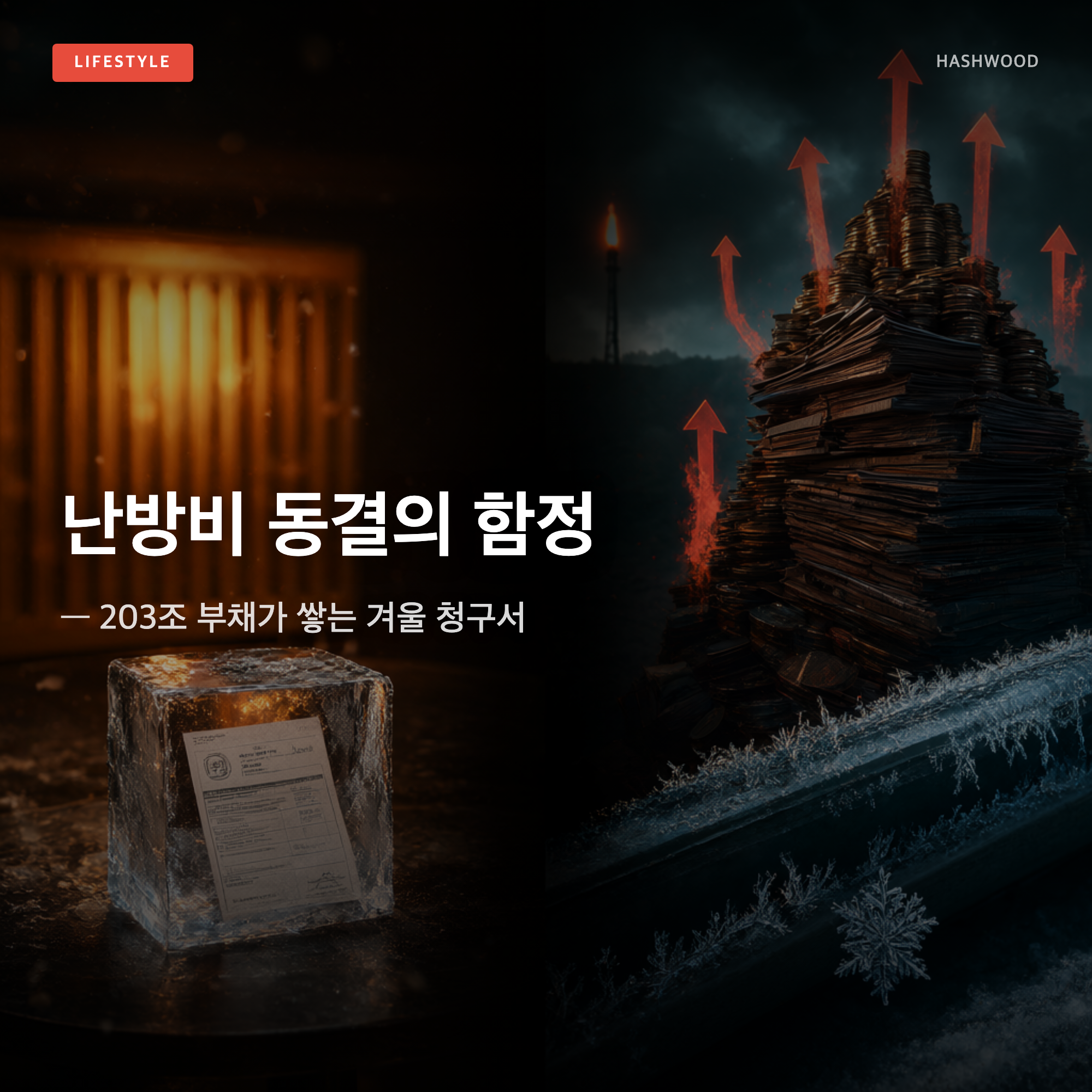 그림: 난방비 동결의 함정 — — 203조 부채가 쌓는 겨울 청구서