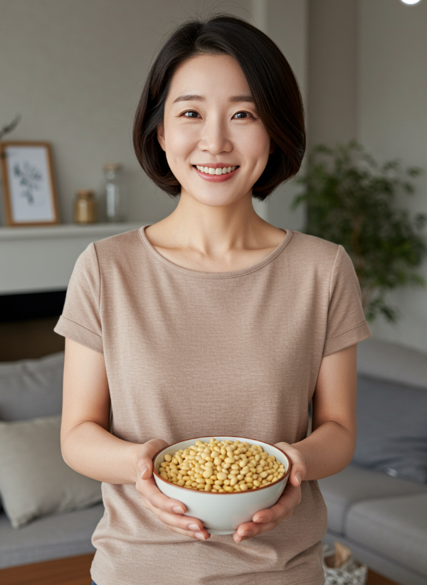 루피니빈을 그릇에 들고 보여주는 여성