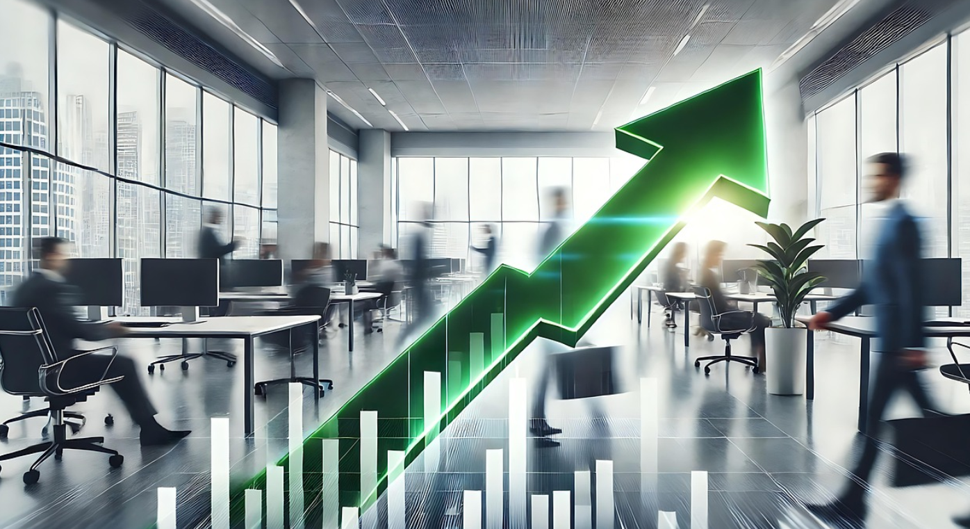 사무실 배경의 상승 차트
