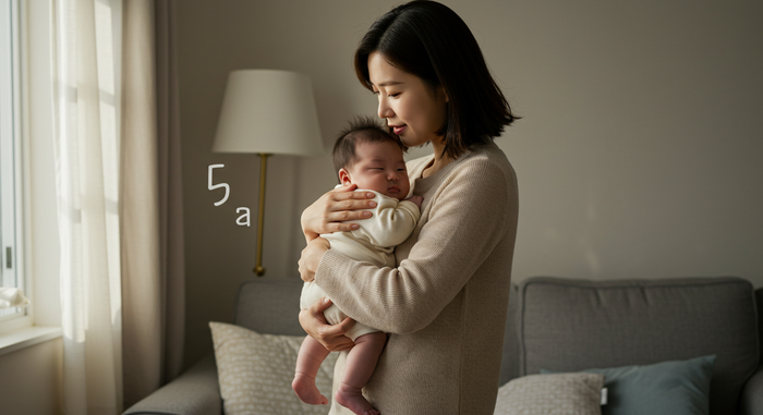 아빠가 아기와 숨바꼭질하는 장면