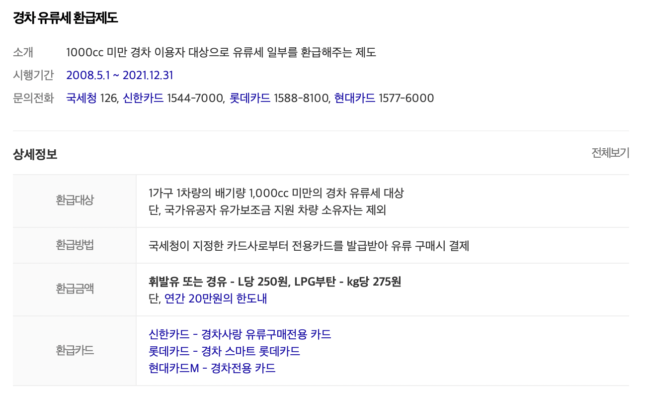 경차 유류세 환급 제도