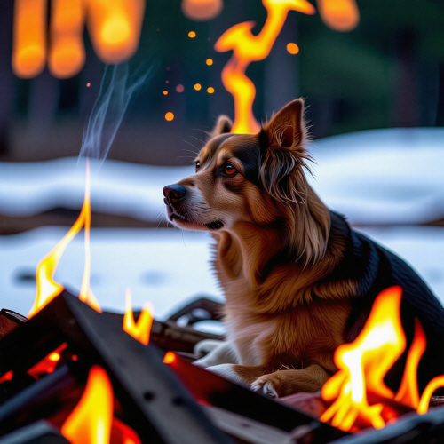 강아지 불멍 하는 사진_