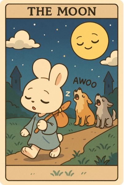 The Moon, 동물, The Moon 타로카드, 귀여운 동물 일러스트