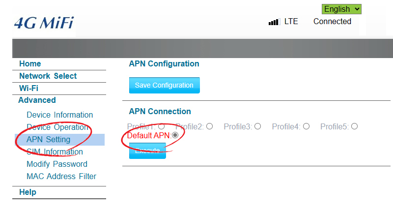 APN Setting 화면 접속하기