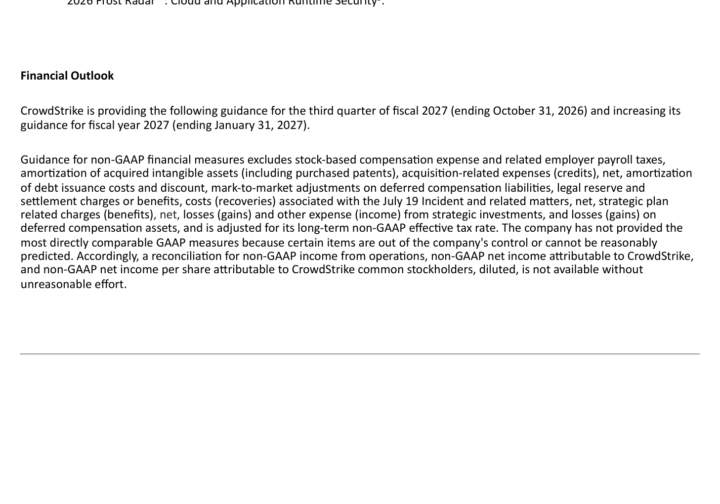 The company's own list of what it removes from non-GAAP results
