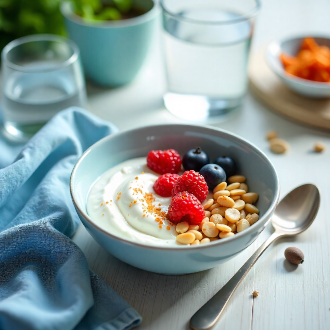 요거트, 김치, 양배추, 신선과일