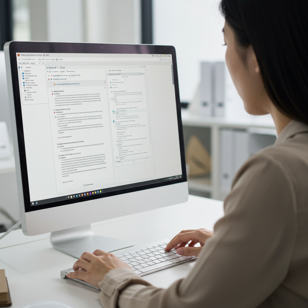 여성 사무직 문서 작성 중