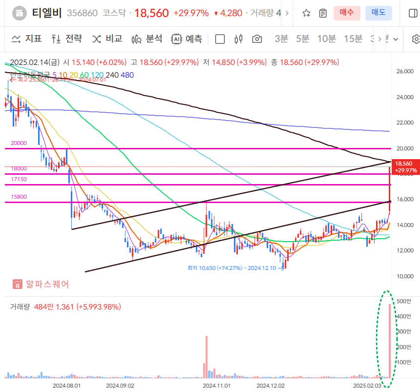 티엘비 일봉차트