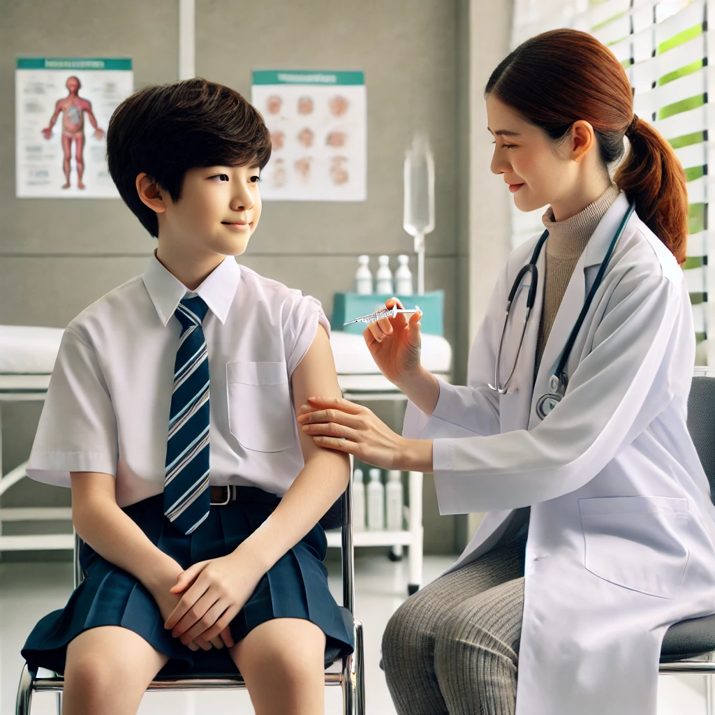 예방접종을 맞는 학생