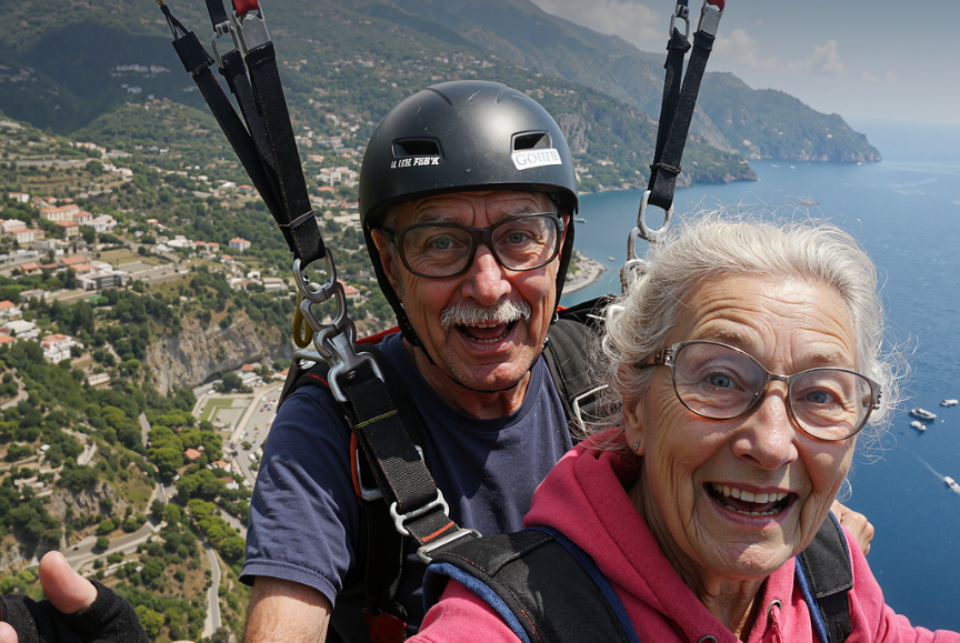 하늘 위 노부부 이미지