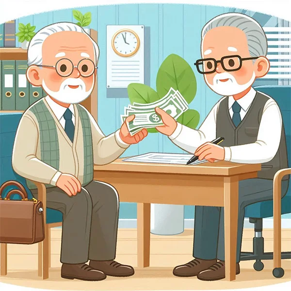 노인이 연금을 받고 있는 모습의 일러스트