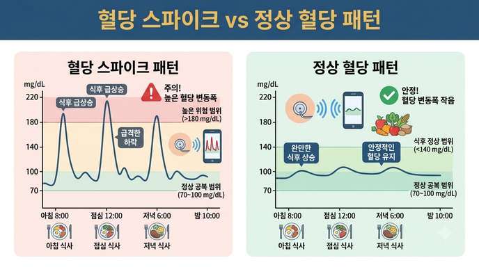 혈당 스파이크 패턴 비교
