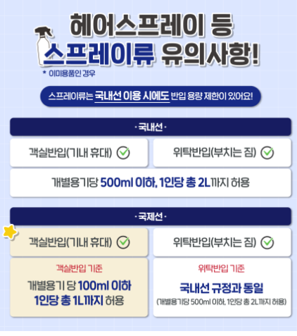 국내선 헤어스프레이 비행기