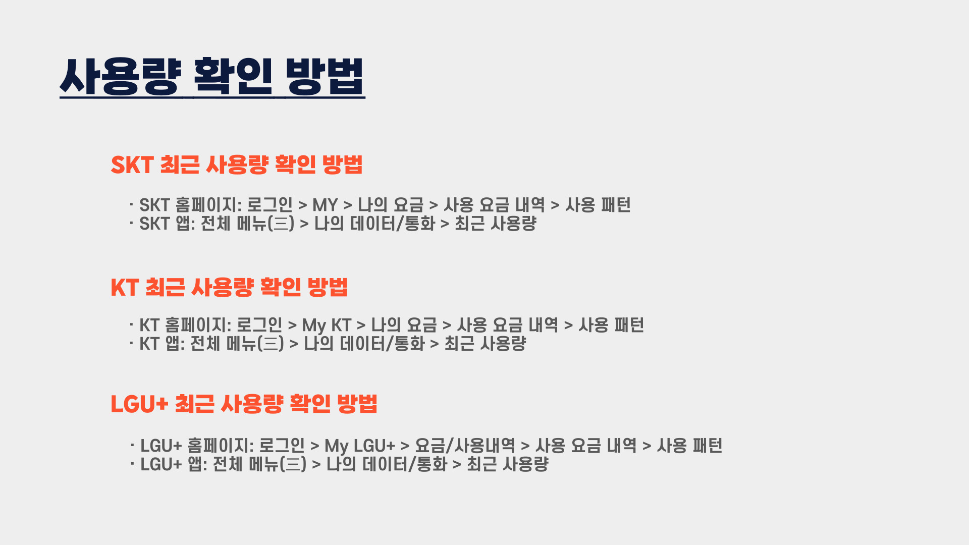 핸드폰 데이터, 전화 사용량 확인 방법