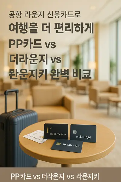 공항 라운지 신용카드로 여행을 더 편리하게! PP카드 vs 더라운지 vs 라운지키 완벽 비교