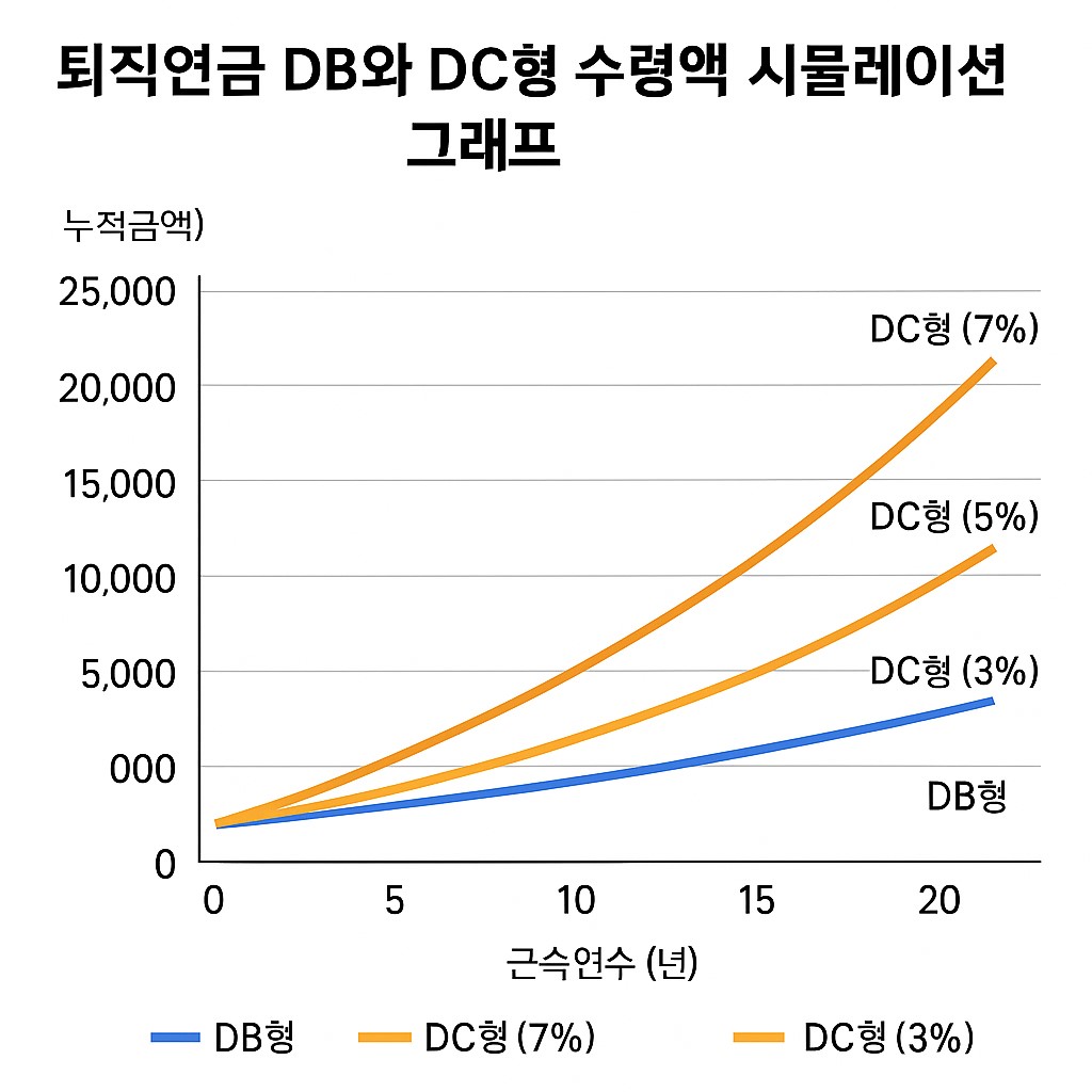퇴직연금 DB와 DC형 수령액 시뮬레이션 그래프