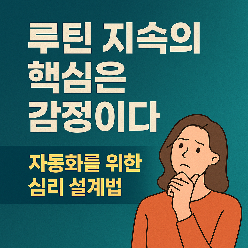 감정 중심의 루틴 자동화 원리를 설명하는 한국어 디지털 썸네일 이미지로, 루틴 지속의 심리 설계법을 강조