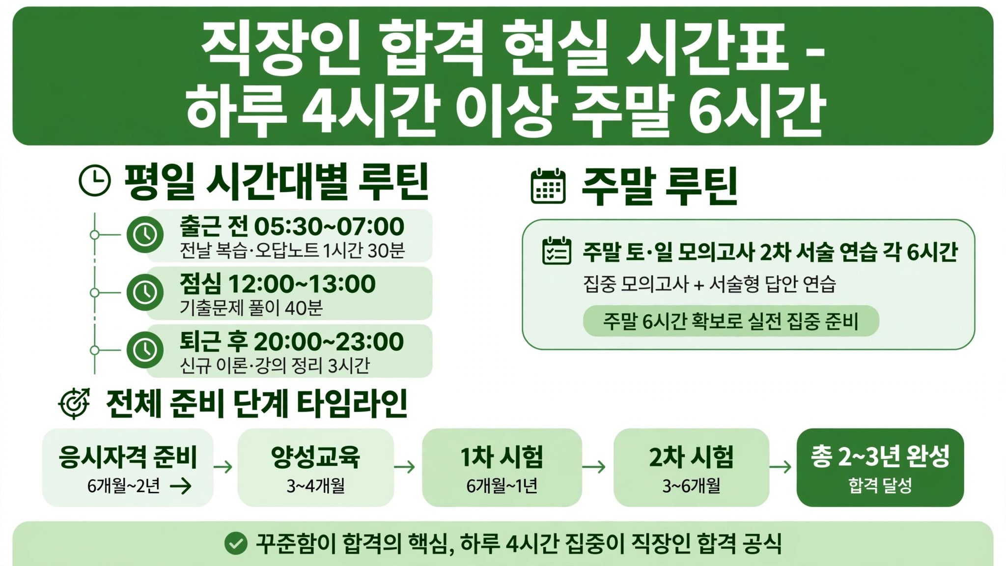 나무의사 자격증 직장인 현실 시간표 출근 전 점심 퇴근 후 주말 모의고사 총 2년 3년