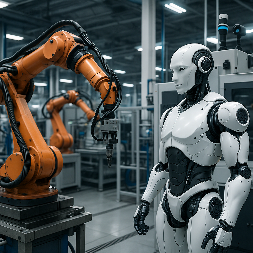 피지컬 AI 로봇이 산업 환경에서 작업을 수행하는 모습