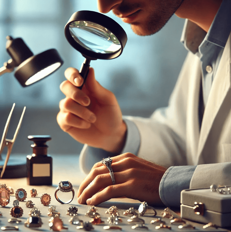 주얼리 감정하고 있는 사람 이미지