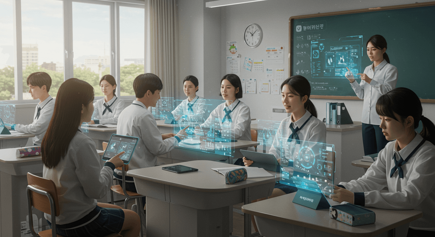AI 기반 교육 도구를 활용해 공부하는 한국 학생들 모습 3