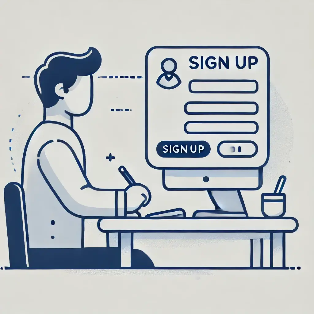 플랫폼 온라인 가입을 진행하는 남자