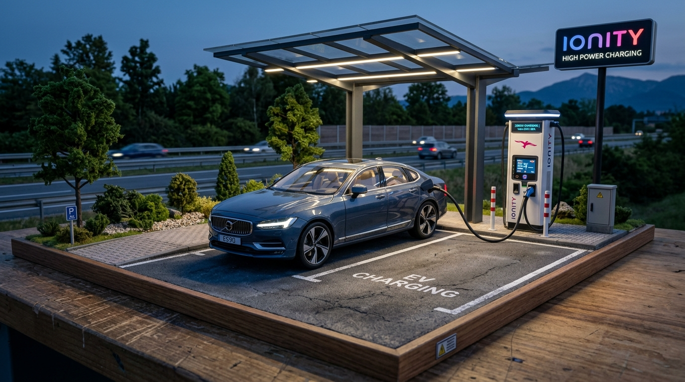 볼보 ES90 전기 세단 350kW 급속충전 장면
