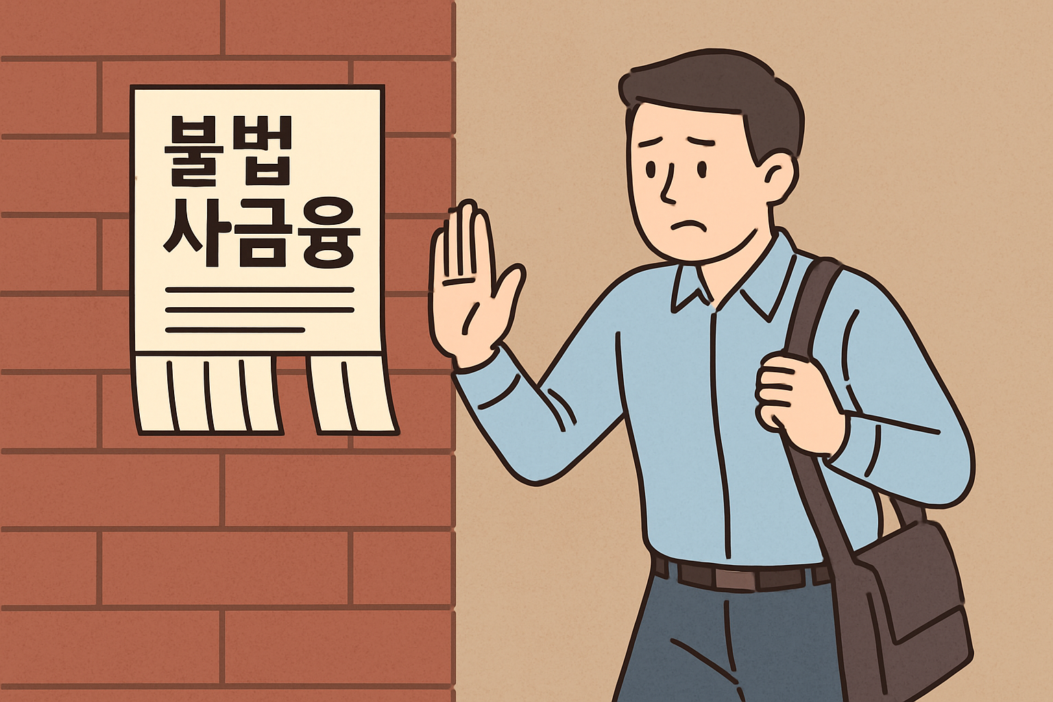 불법 사금융 전단지를 피하는 서민 모습