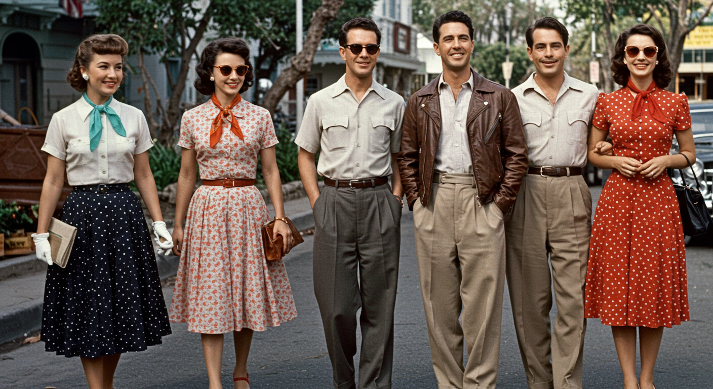 1950년대 코미디 영화 속 조연 배우들의 캐주얼 패션
