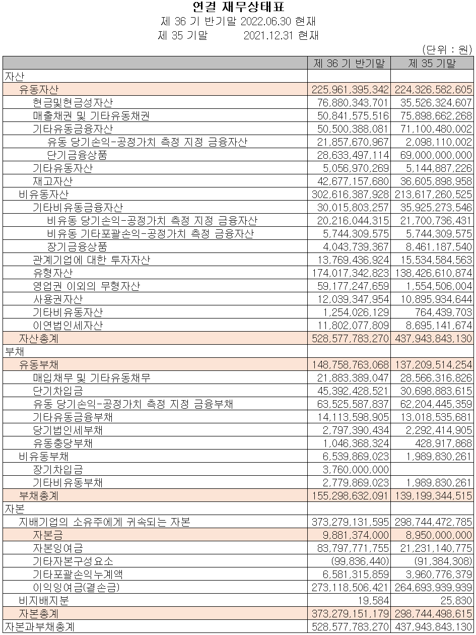 자화전자 - 재무상태표