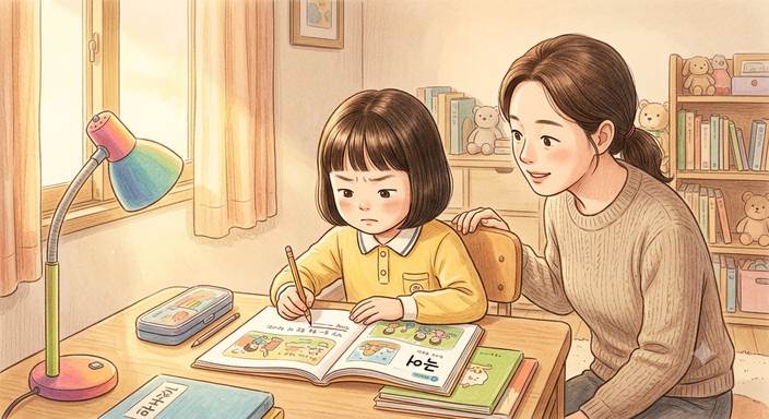 교과서에 핵심 문장 밑줄 긋는 아이