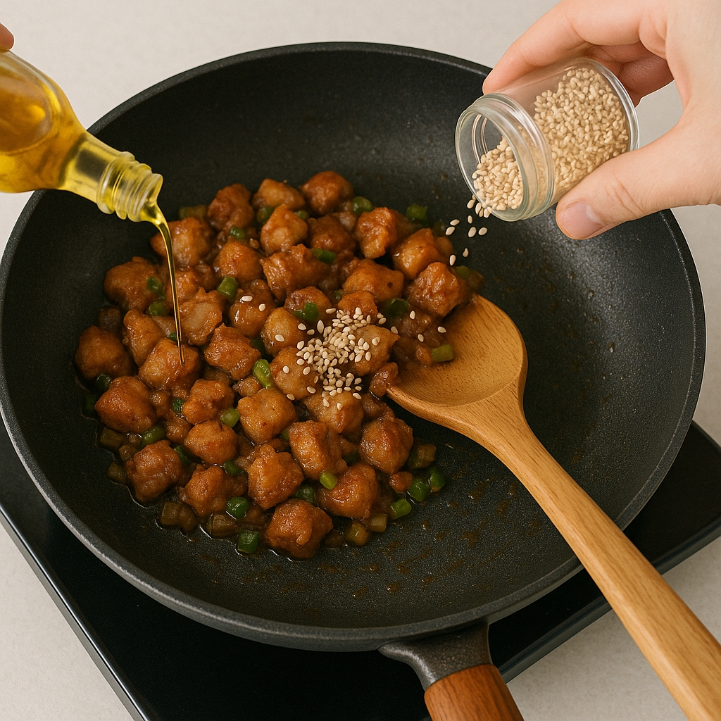 밥 넣기: 밥을 넣고 고루 섞어 볶아낸 뒤, 마지막에 참기름과 깨소금을 뿌리면 완성!