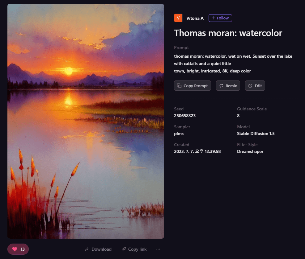 Playground AI 그림 - 노을 진 호수