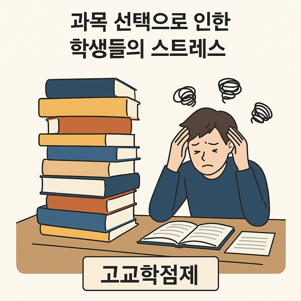 과목 선택으로 인해 학생들이 받는 스트레스를 표현하는 일러스트